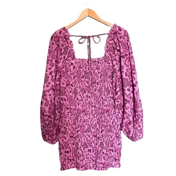 NWT Free People Mini Dress Long Sleeved Bodycon Floral Purple Magenta Size Small - Picture 3 of 14